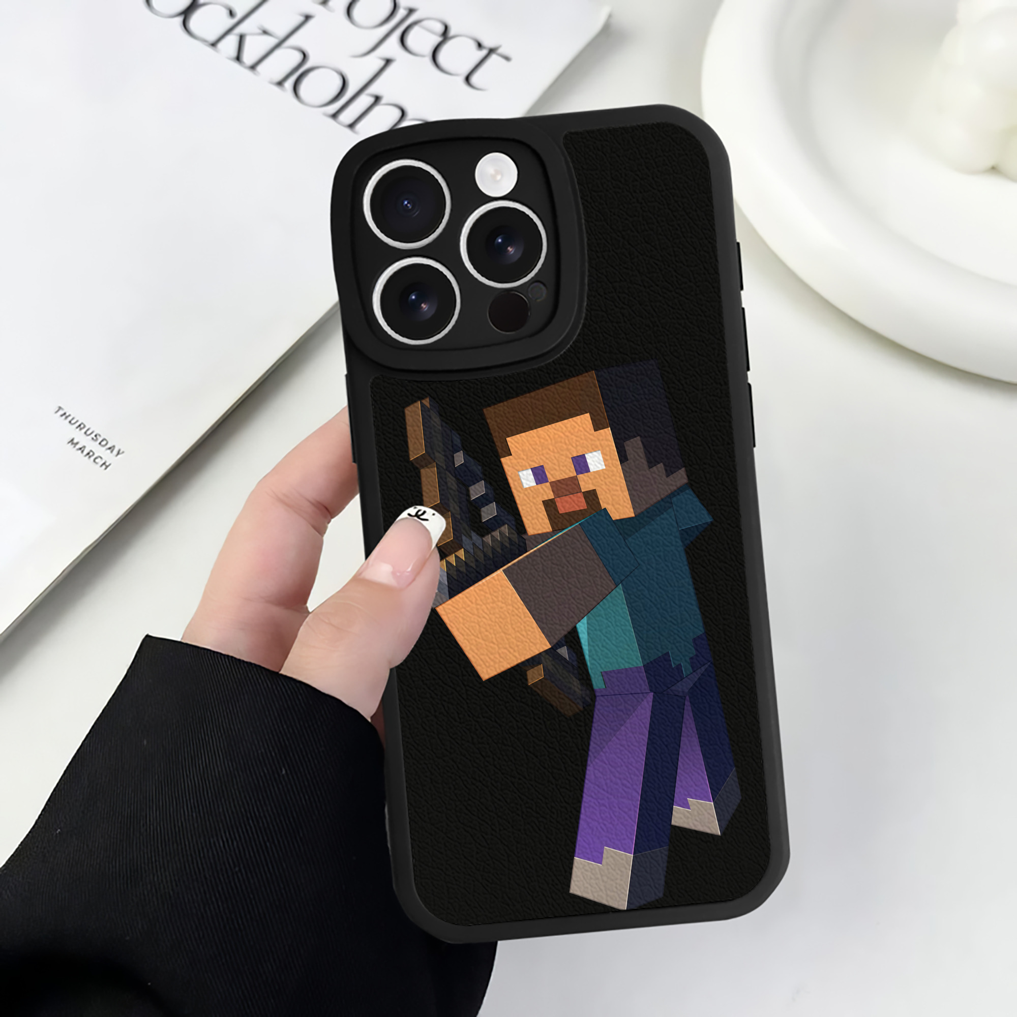 （画像用） マインクラフト ブロックの世界 Minecraft MC Block world 【iPhone 16シリーズ対応】シリコンスマホケース（レザー調） 材質：シリコン